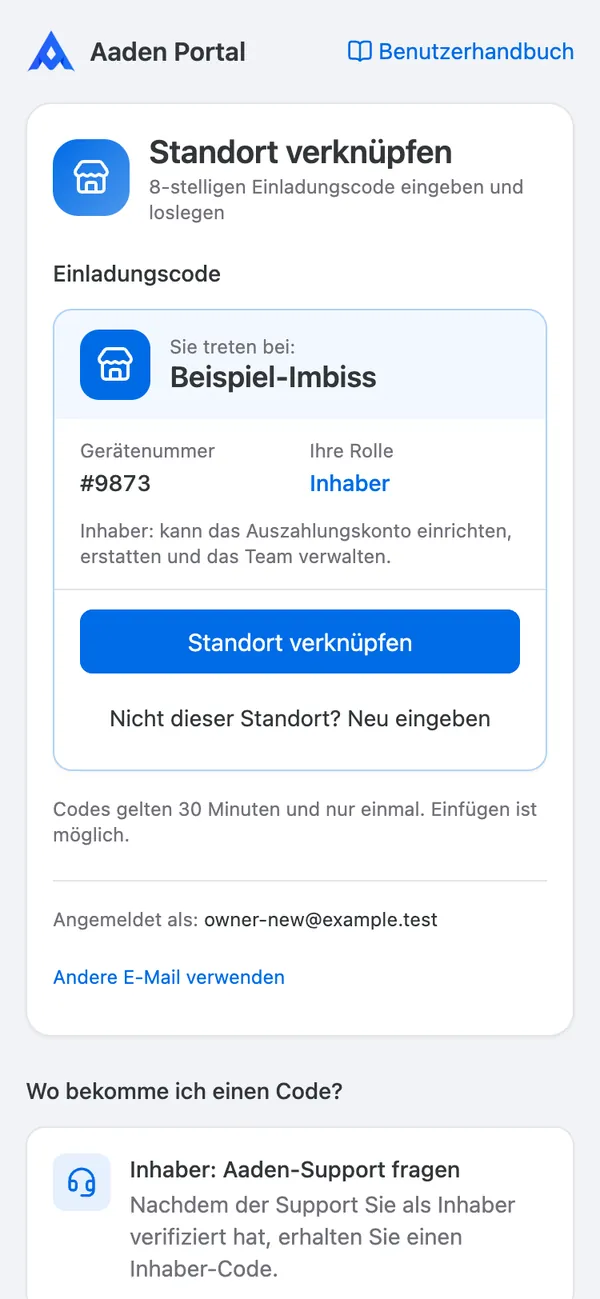 Standort bestätigen