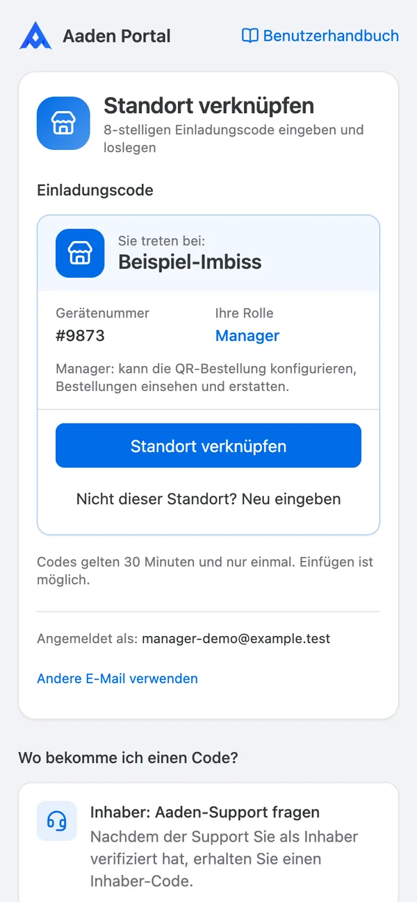 Einladungscode eingeben