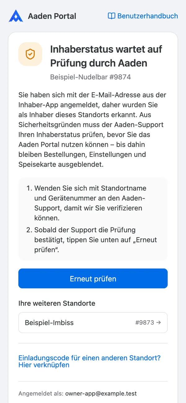 Inhaberstatus wartet auf Prüfung