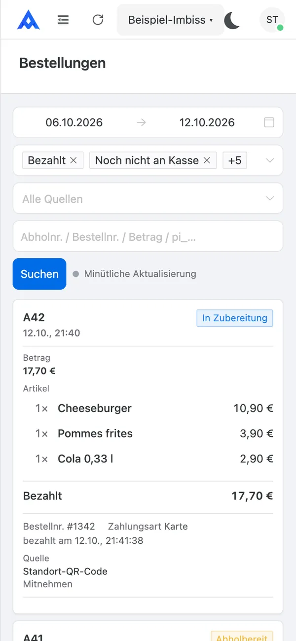 Bestellungen aus Sicht eines Mitarbeiters